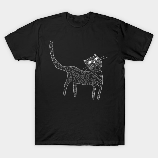 Chalk-style Happy Cat T-Shirt by ziafrazier